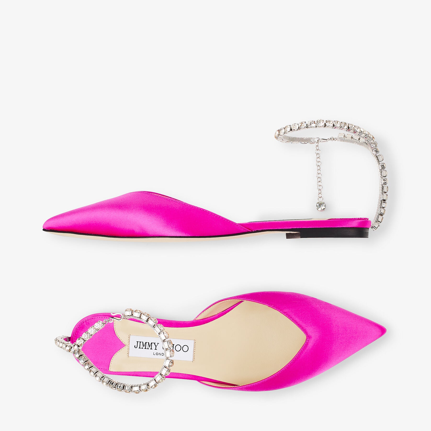 Saeda flat ballerinas with satin crystals - Fuchsia & Crystal Honey