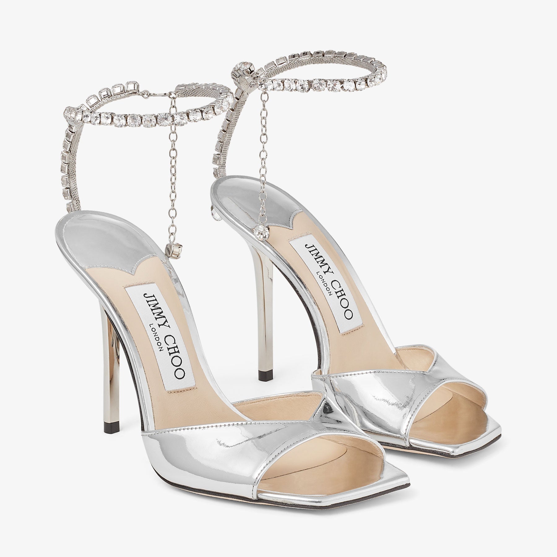 Sandales Saeda 100 en cuir à effet métal liquide - Silver & Crystal