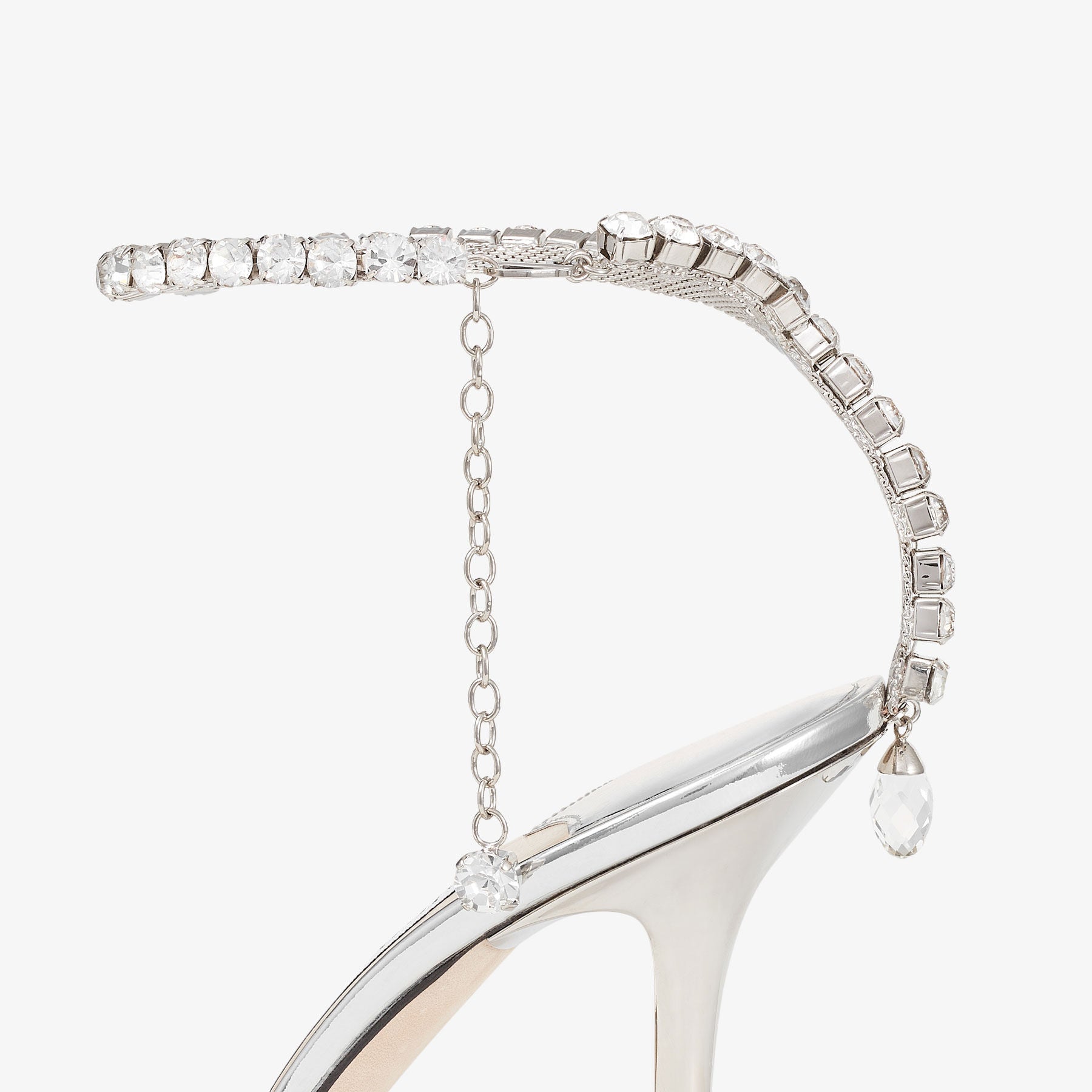 Sandales Saeda 100 en cuir à effet métal liquide - Silver & Crystal