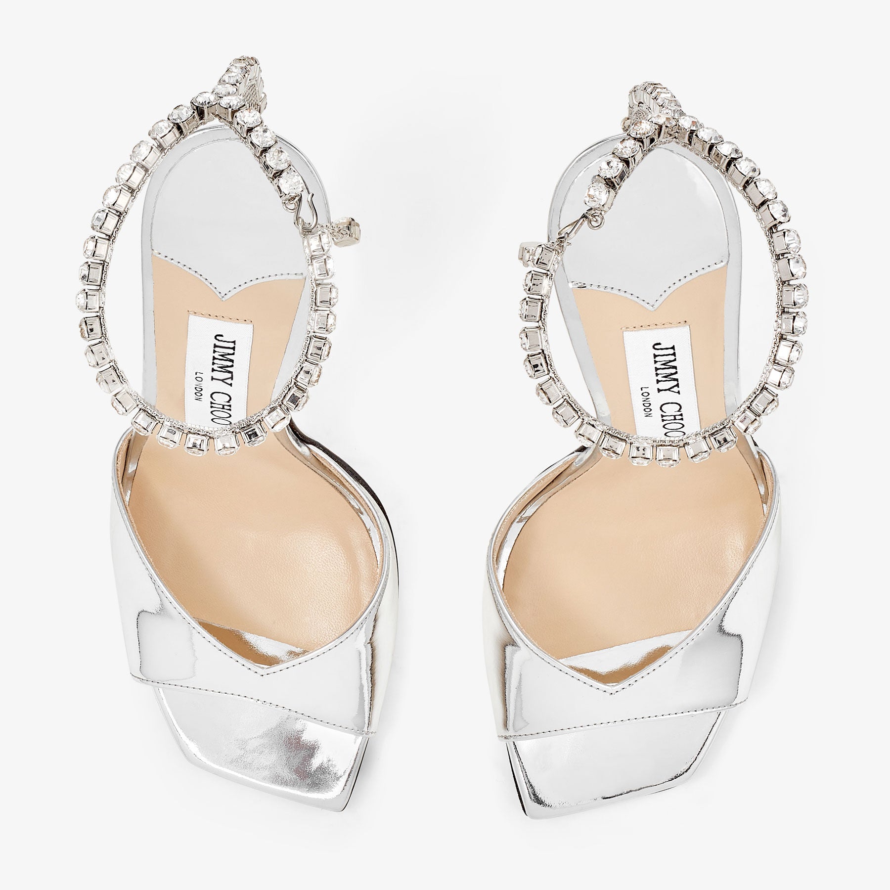 Sandales Saeda 100 en cuir à effet métal liquide - Silver & Crystal