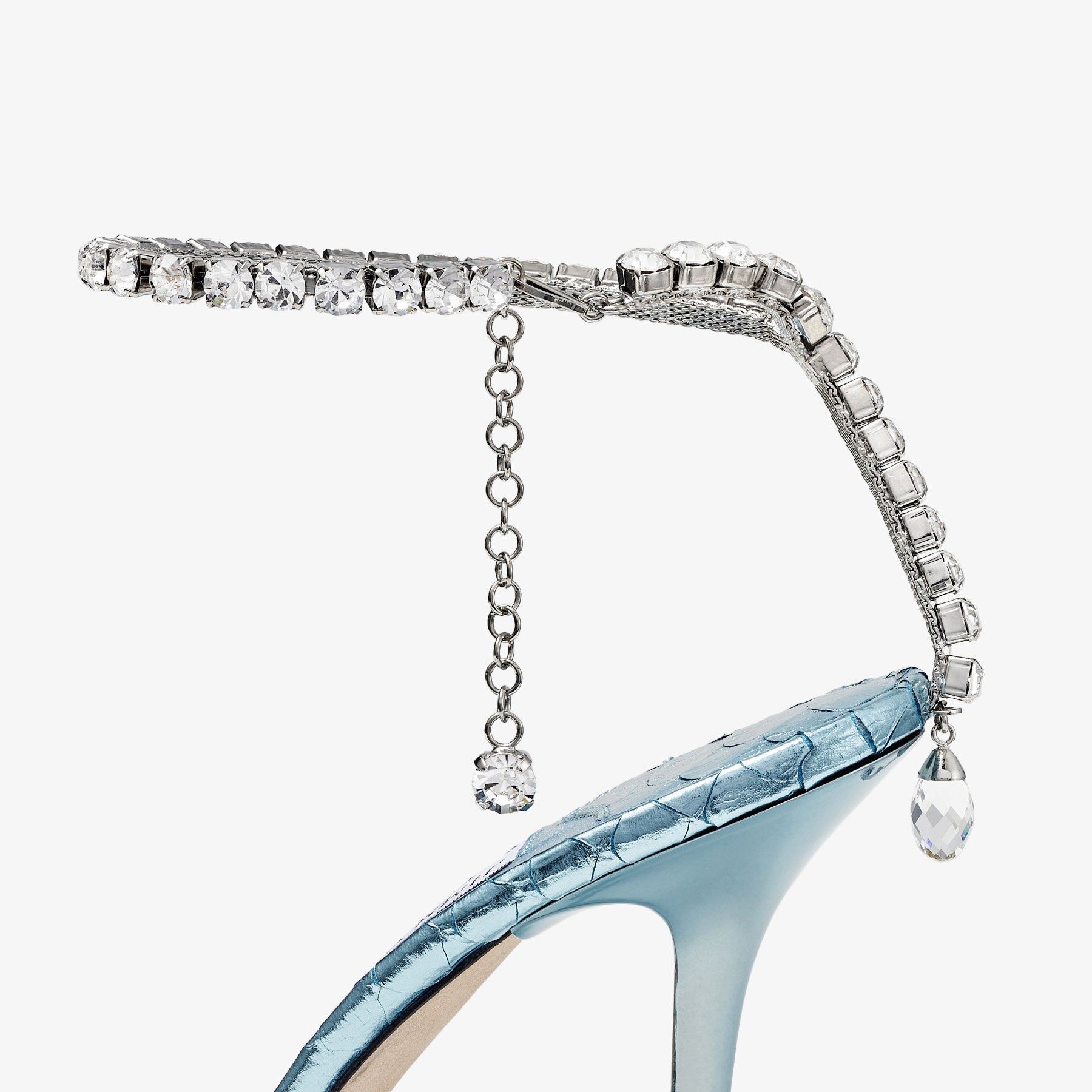 Sandales Saeda 100 en cuir imprimé serpent métallisé - Ice Blue & Crystal