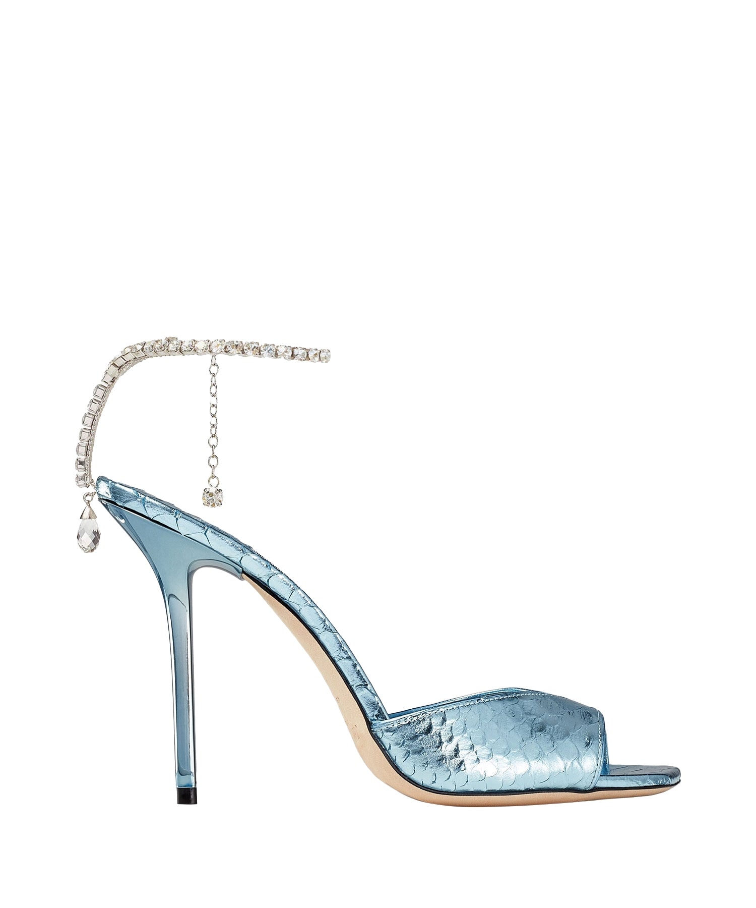 Sandales Saeda 100 en cuir imprimé serpent métallisé - Ice Blue & Crystal
