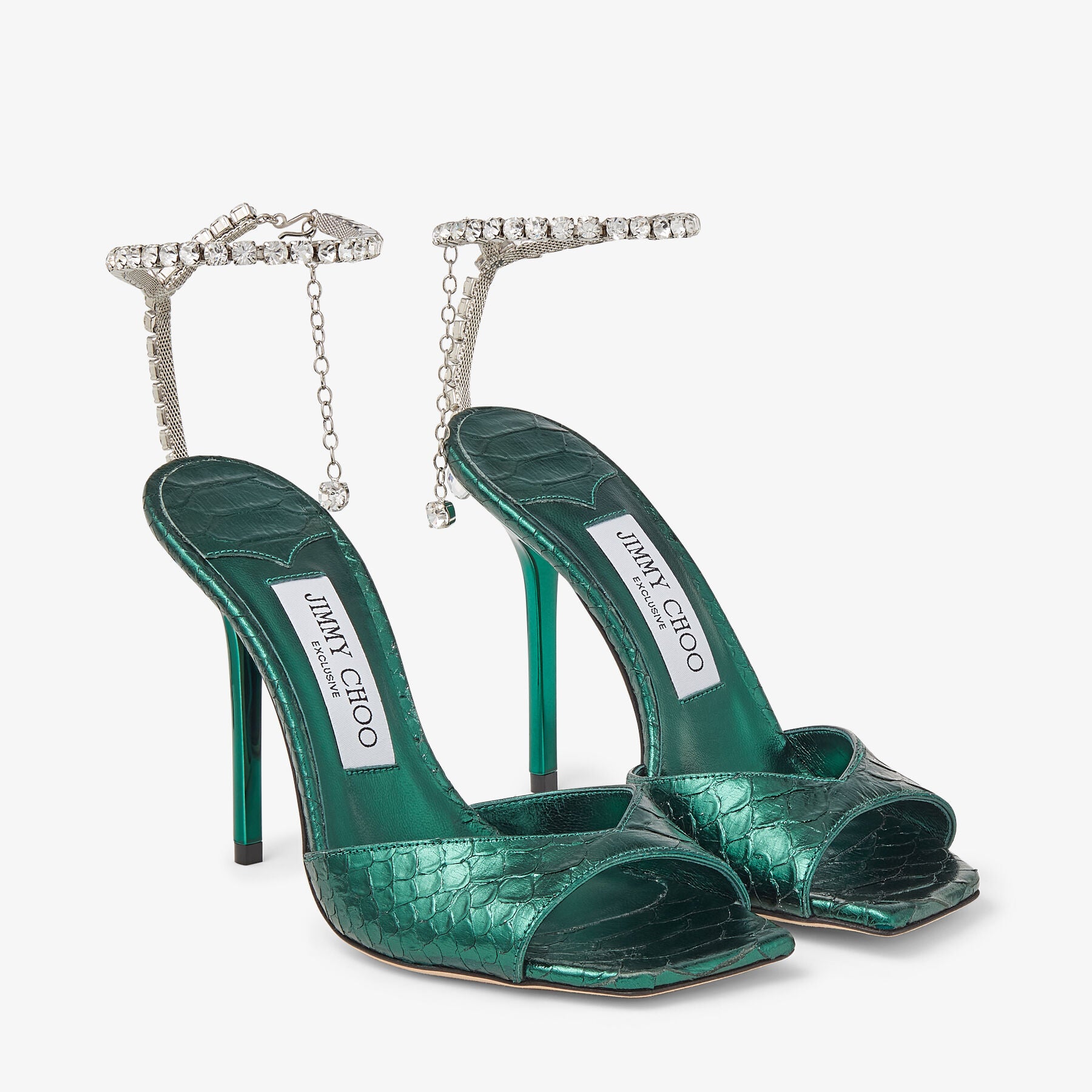 Sandales Saeda à imprimé serpent 100 en cuir - Dark Green & Crystal