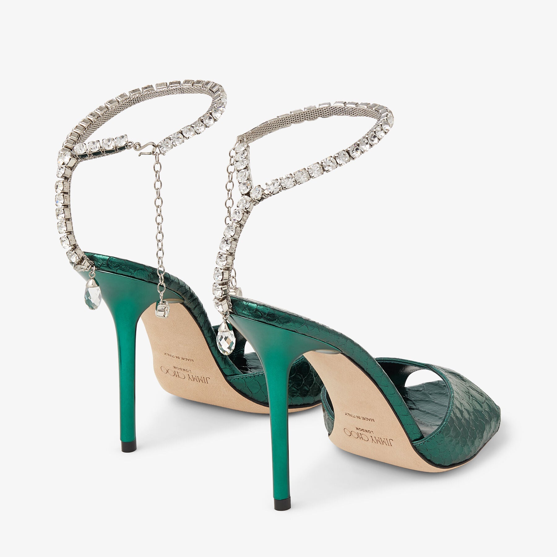 Sandales Saeda à imprimé serpent 100 en cuir - Dark Green & Crystal