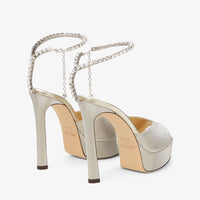 Saeda 125 platform sandals in sequinned fabric - Champagne & Crystal