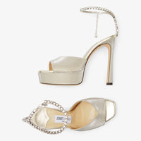 Saeda 125 platform sandals in sequinned fabric - Champagne & Crystal