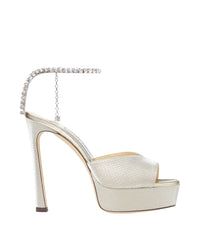 Saeda 125 platform sandals in sequinned fabric - Champagne & Crystal