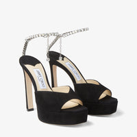 Sandales Saeda à plateforme 125 en daim à cristaux - Black & Crystal