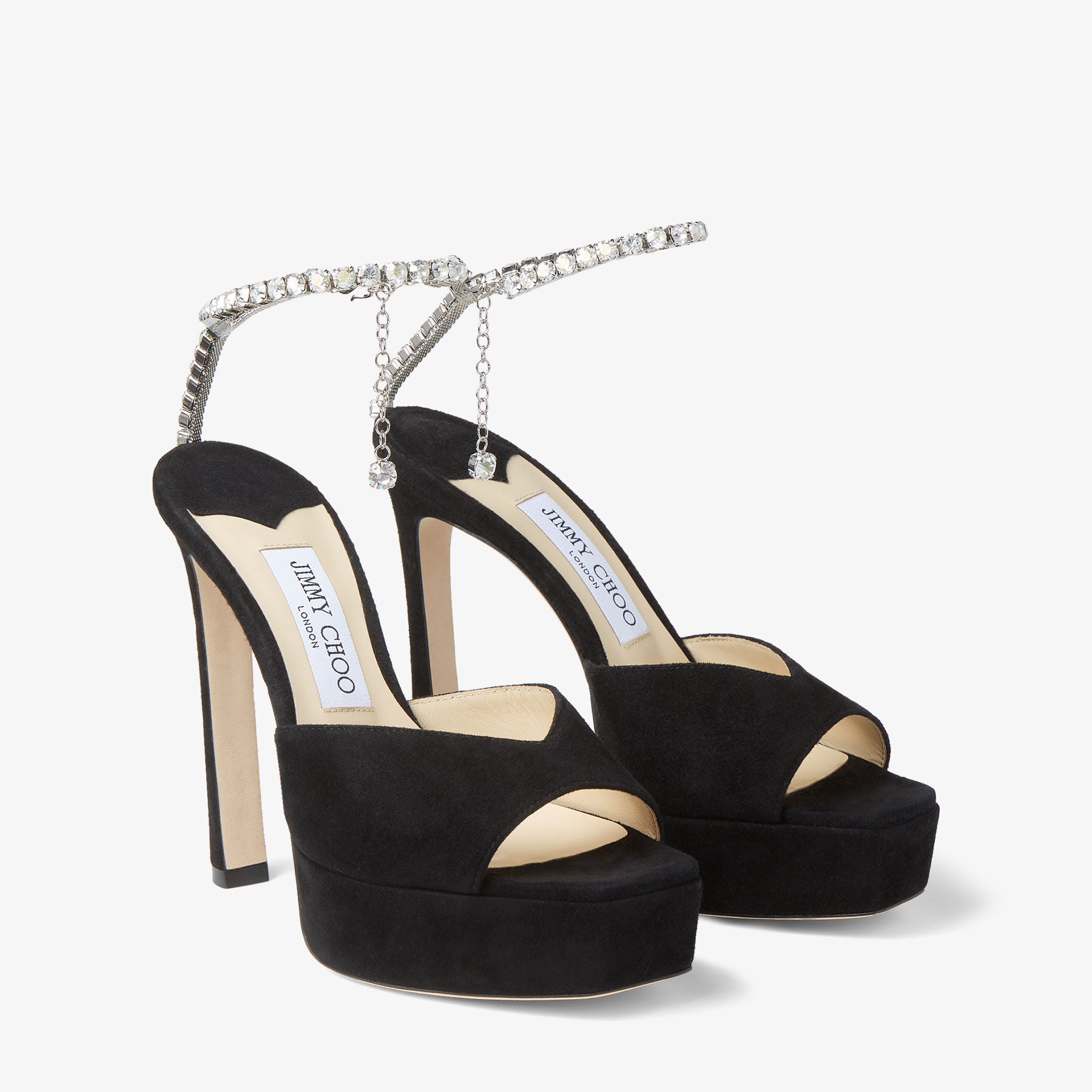 Sandales Saeda à plateforme 125 en daim à cristaux - Black & Crystal