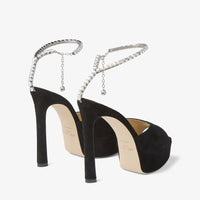 Sandales Saeda à plateforme 125 en daim à cristaux - Black & Crystal