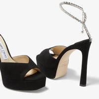 Sandales Saeda à plateforme 125 en daim à cristaux - Black & Crystal