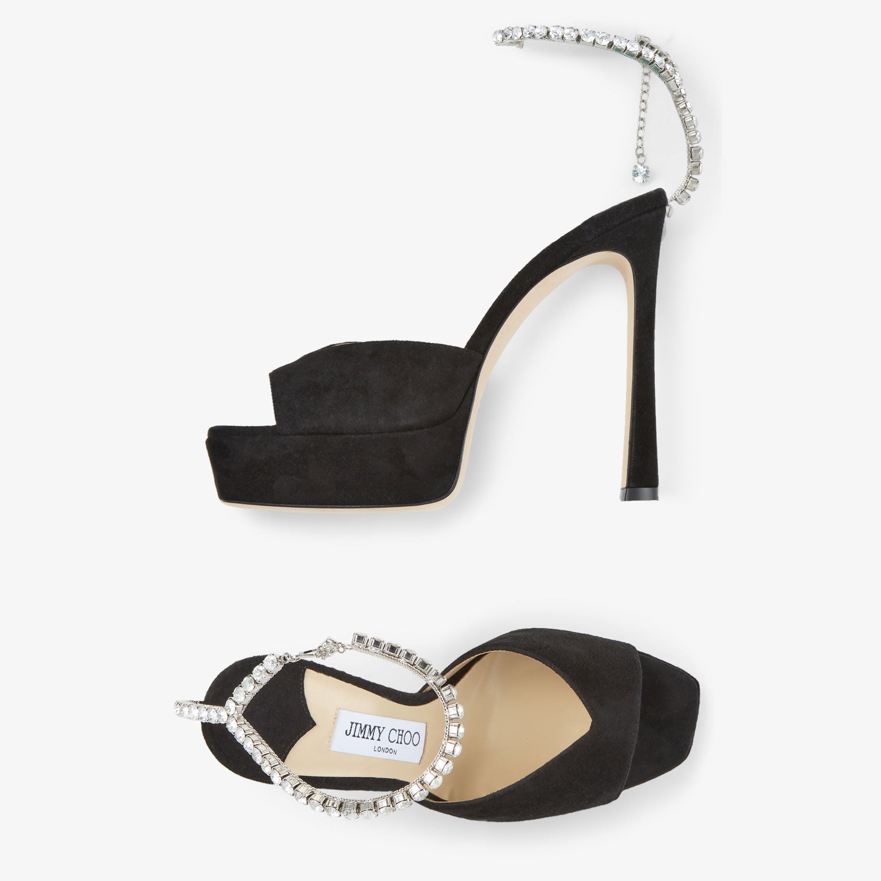 Sandales Saeda à plateforme 125 en daim à cristaux - Black & Crystal