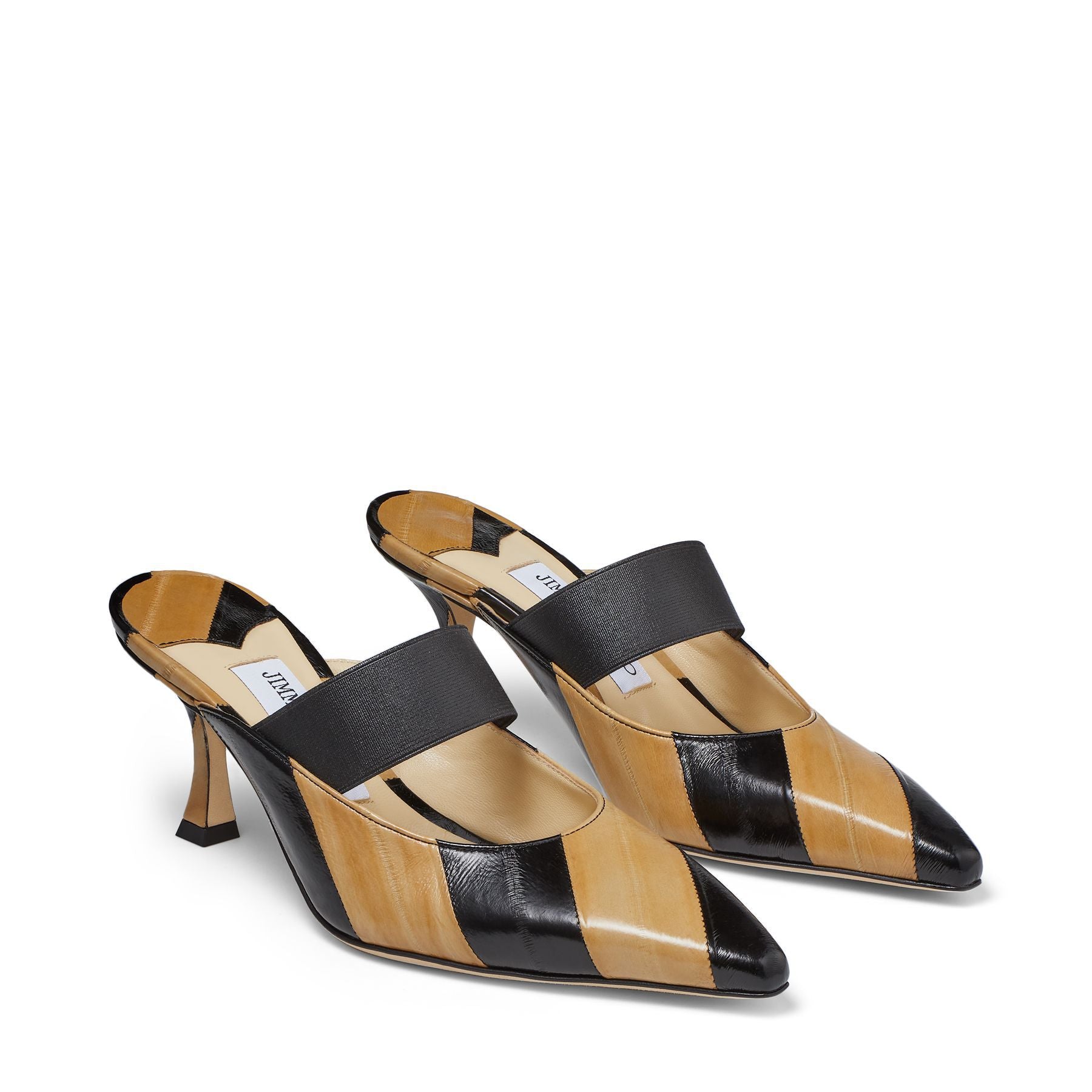 Saffi 70 mules in leather - Black & Cognac