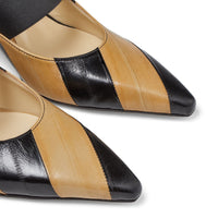 Saffi 70 mules in leather - Black & Cognac