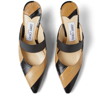 Saffi 70 mules in leather - Black & Cognac
