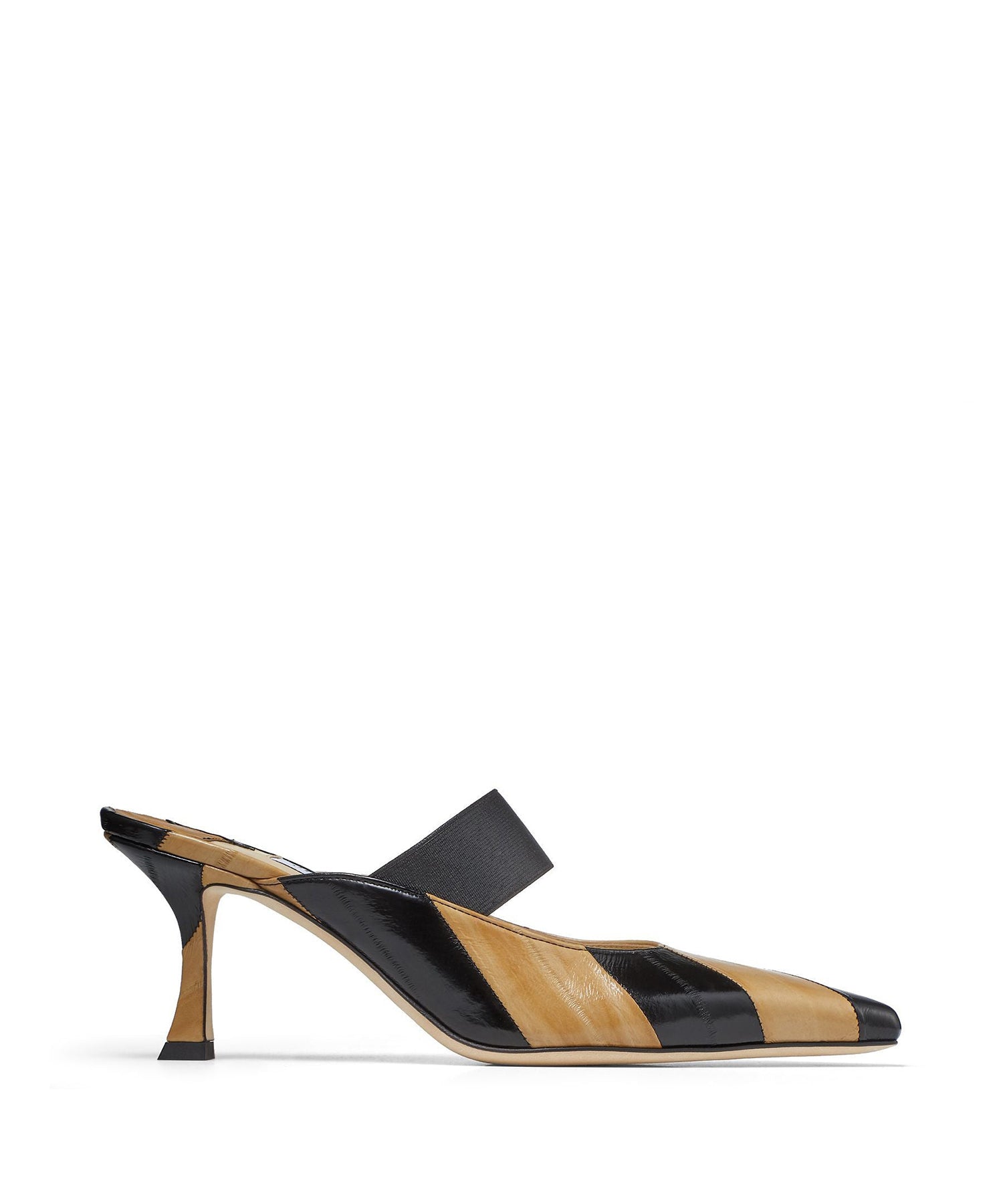 Saffi 70 mules in leather - Black & Cognac