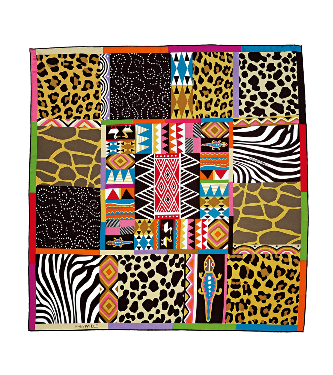 Écharpe Spirit of Africa en soie - Rouge, Noir & Gris