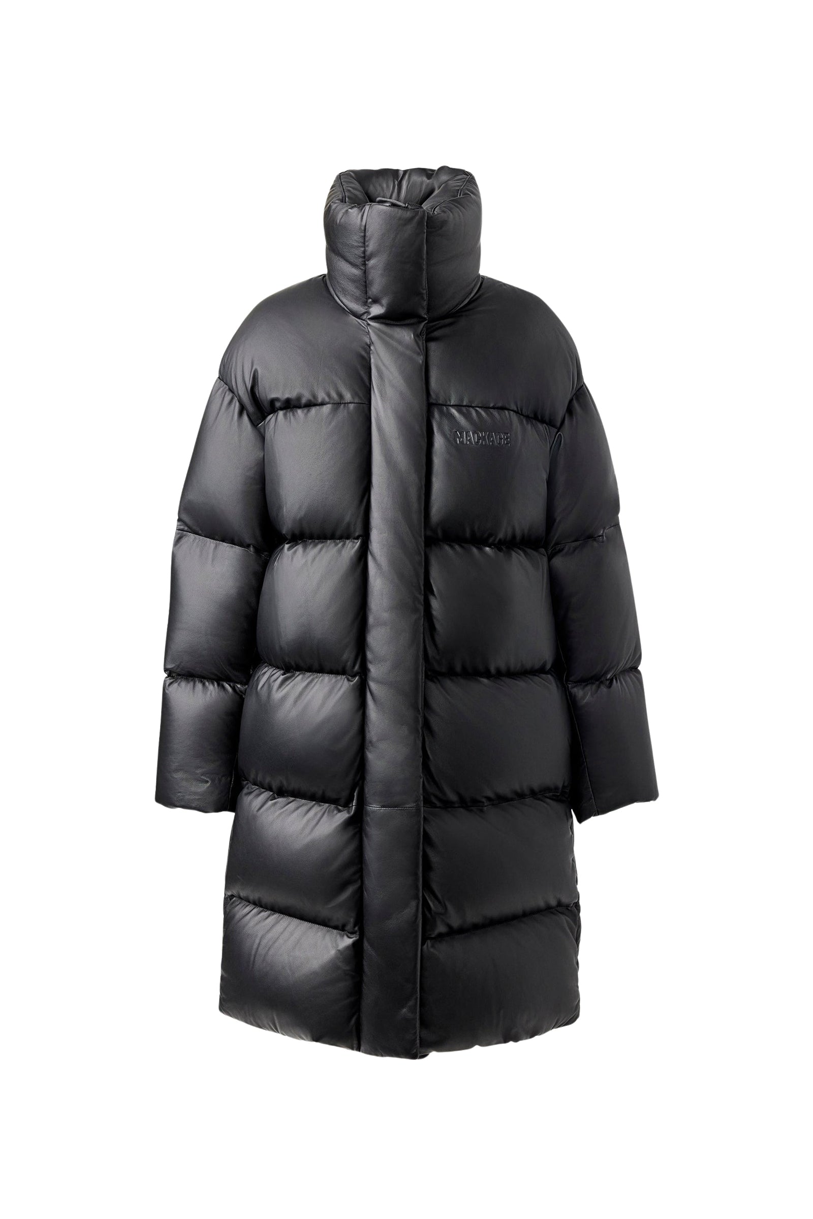 Doudoune longue Saya en cuir - Black