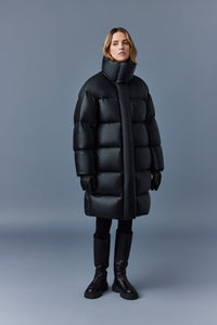 Doudoune longue Saya en cuir - Black