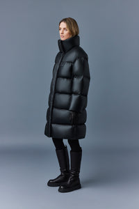 Doudoune longue Saya en cuir - Black