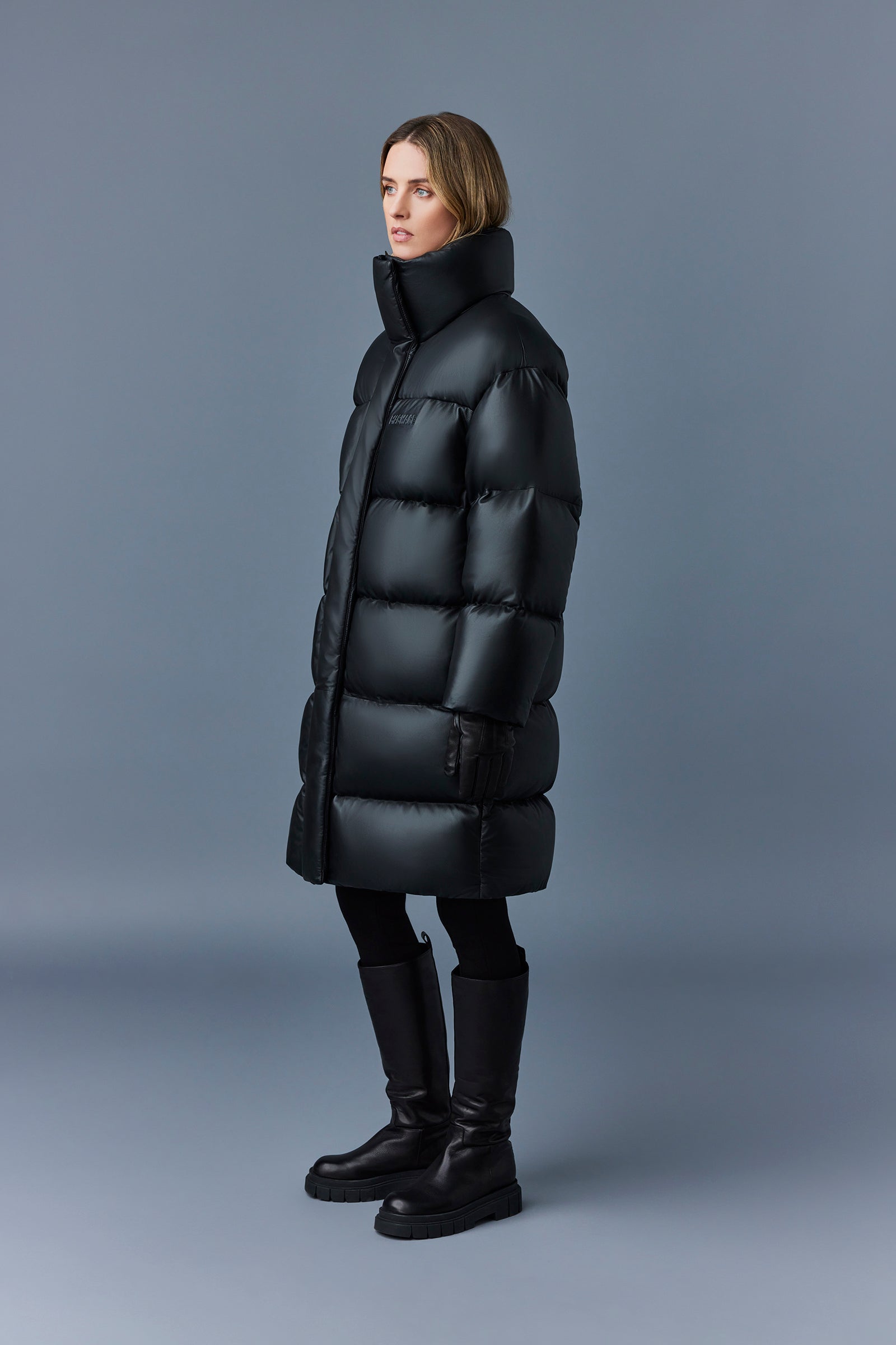 Doudoune longue Saya en cuir - Black