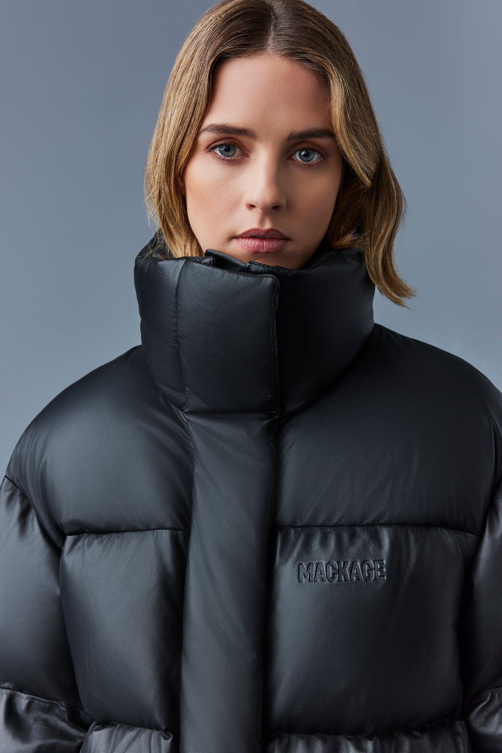 Doudoune longue Saya en cuir - Black