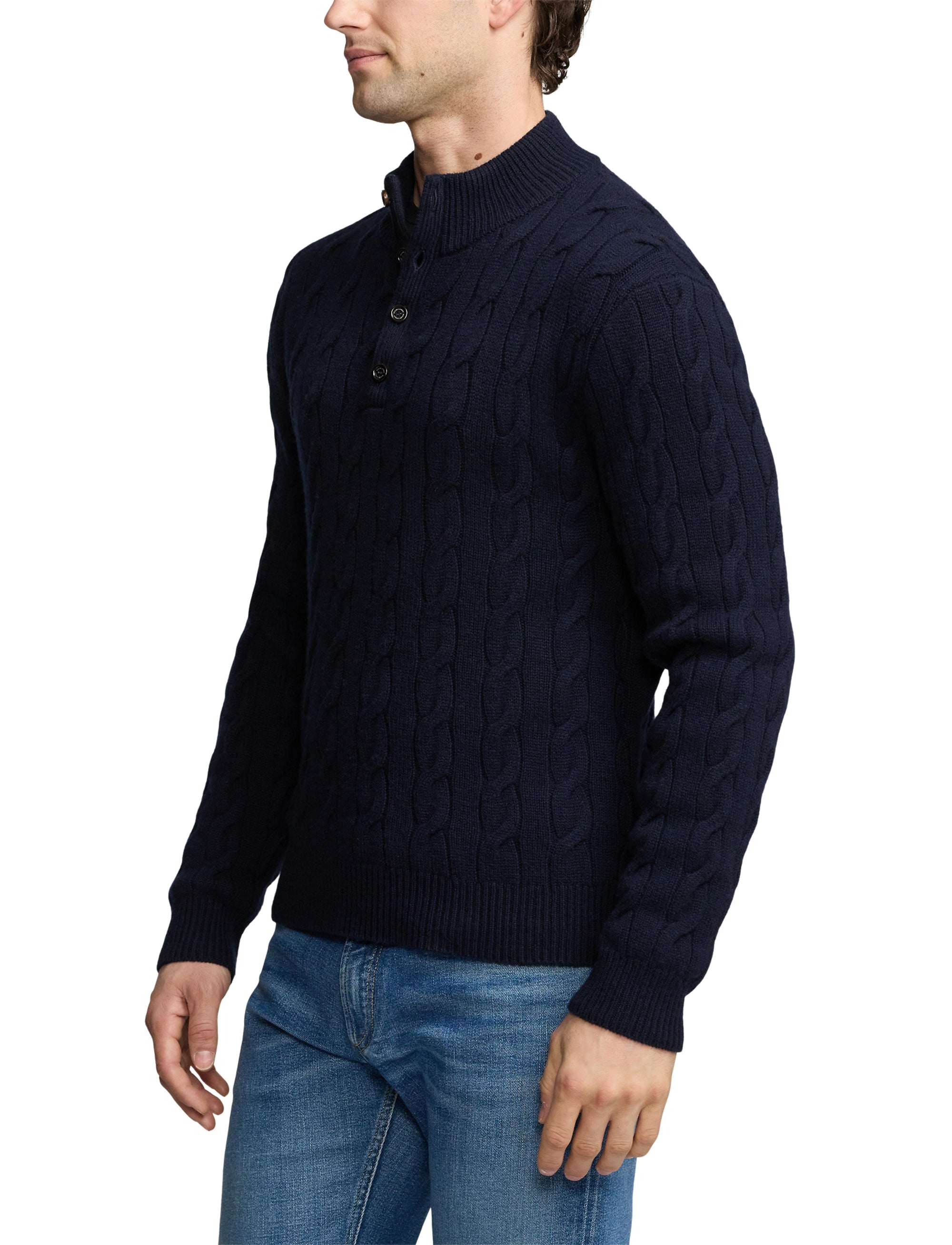 Pull torsadé à col cheminée en cachemire - Classic Chairman Navy