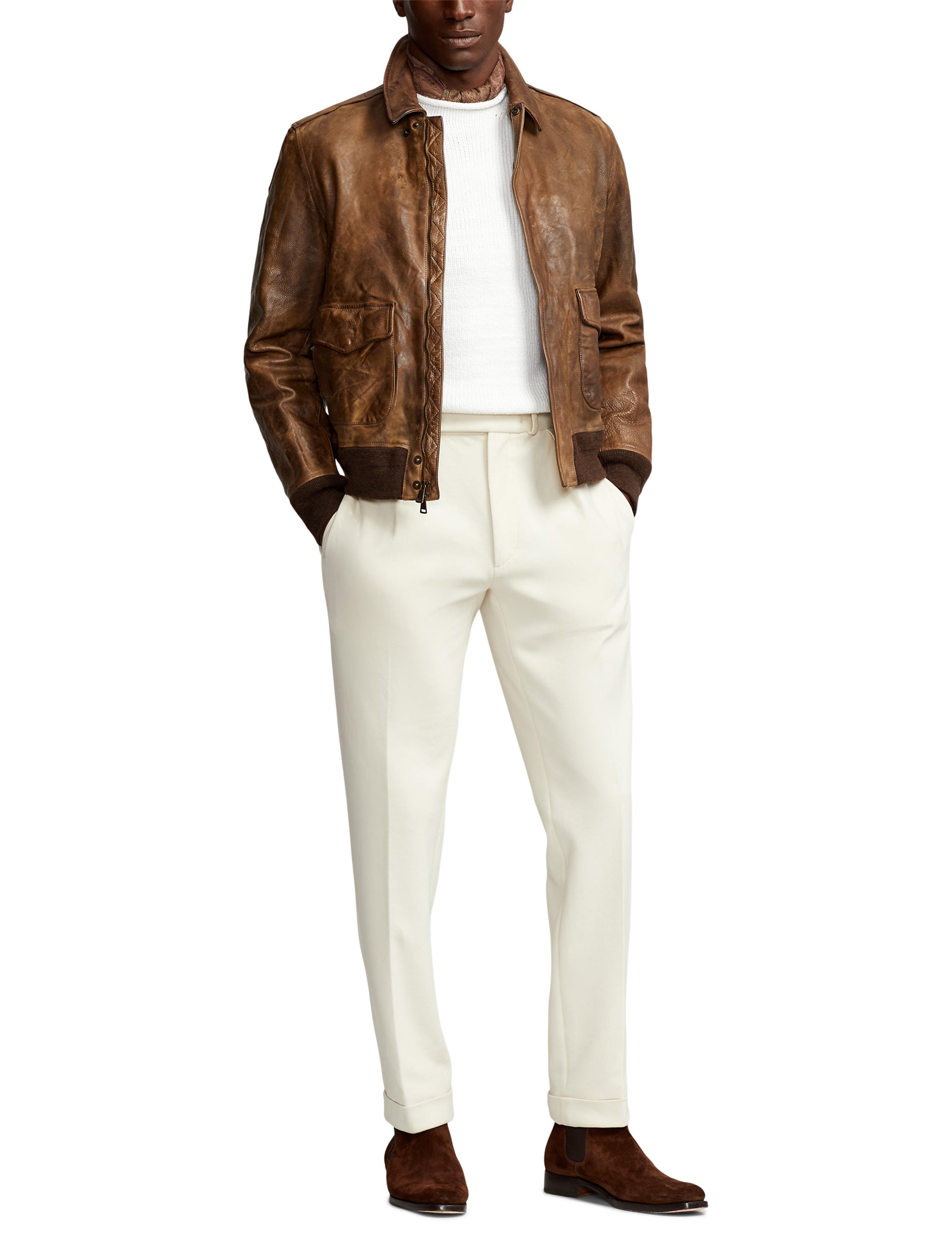 Veste d'aviateur Ridley en cuir  - Vintage Brown