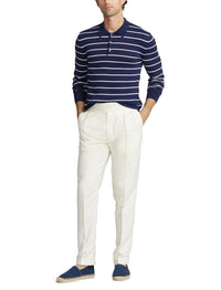 Pull rayé à col polo en coton - Spring Navy &  Optic White