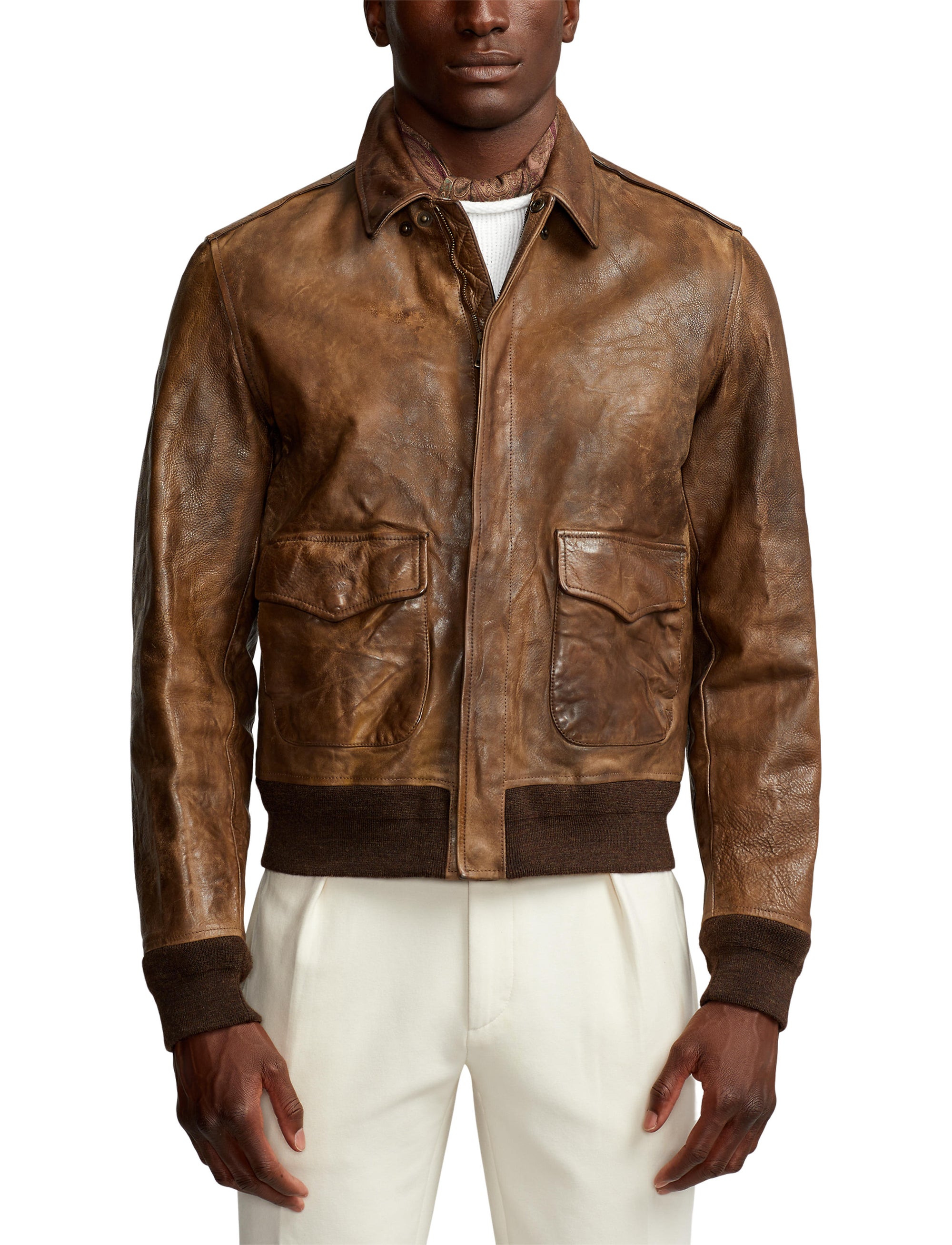 Veste d'aviateur Ridley en cuir  - Vintage Brown