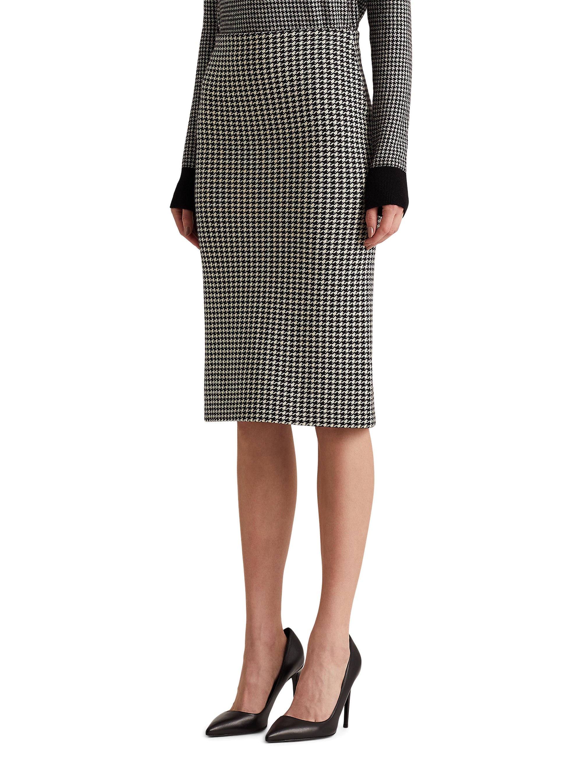 Jupe crayon pied-de-poule en laine mérinos - Black & Cream