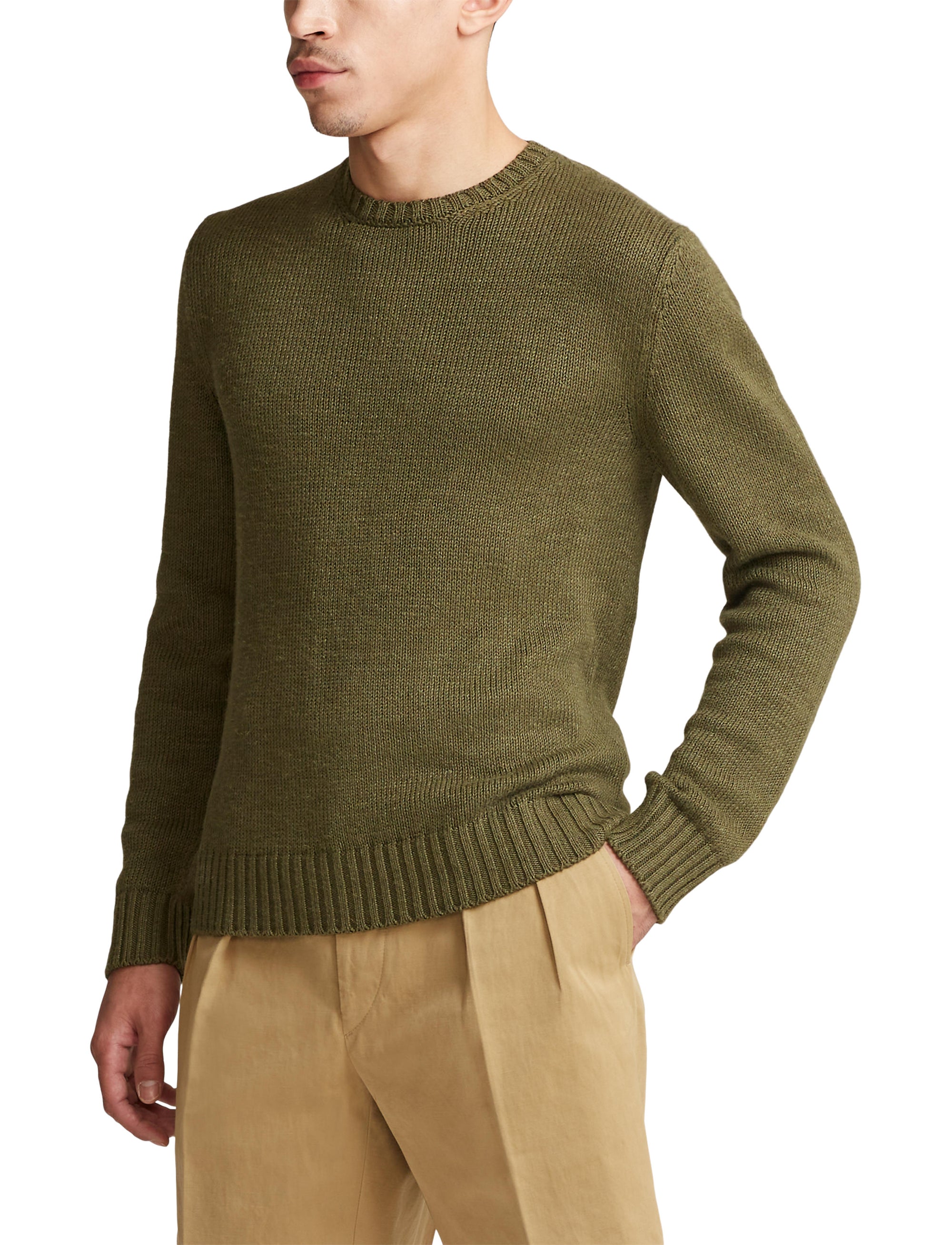 Round-neck jumper in linen and silk - Olive Night