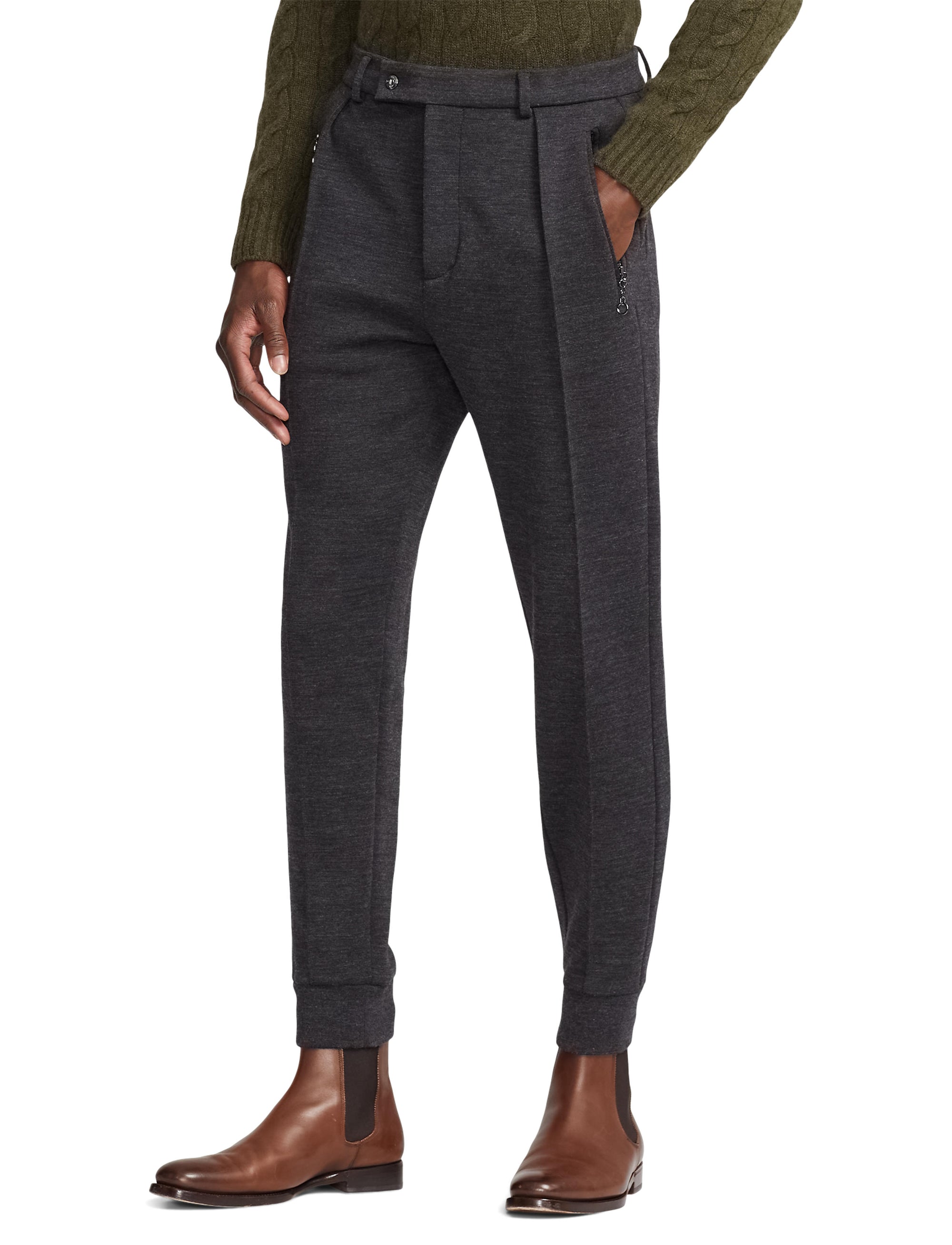Pantalon maille double en laine - Charcoal Melange
