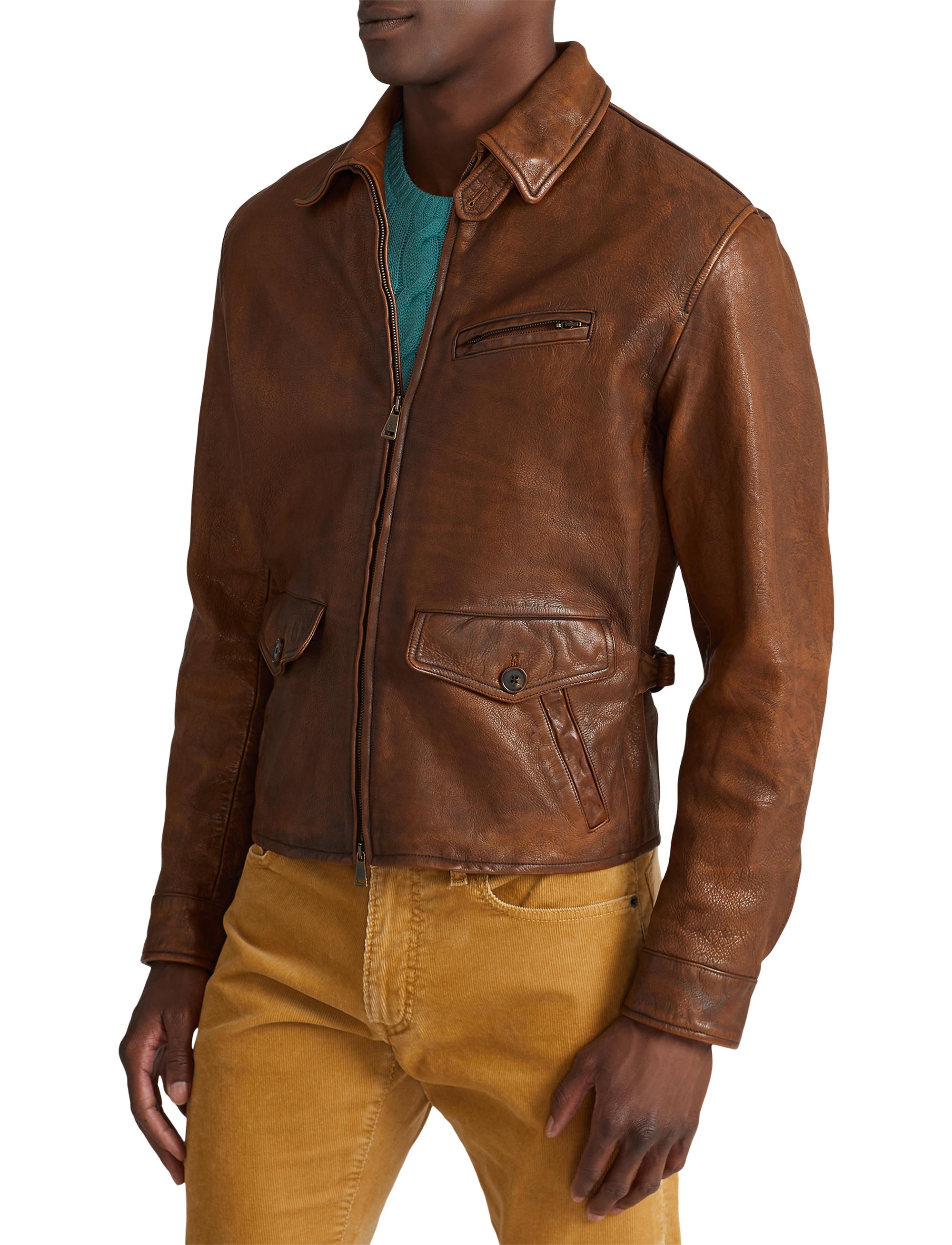 Veste newsboy Hugh en cuir - Marron Montecito