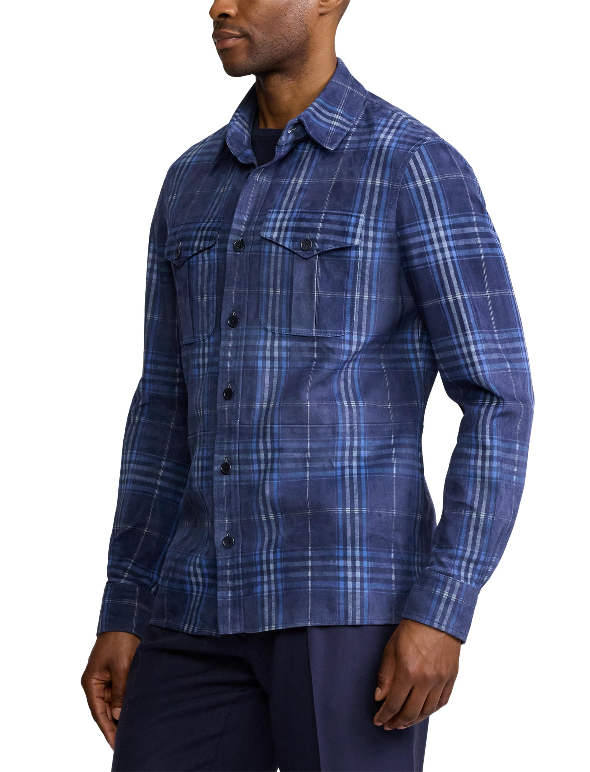Suede tartan overshirt - Navy, Blue & Multicolour