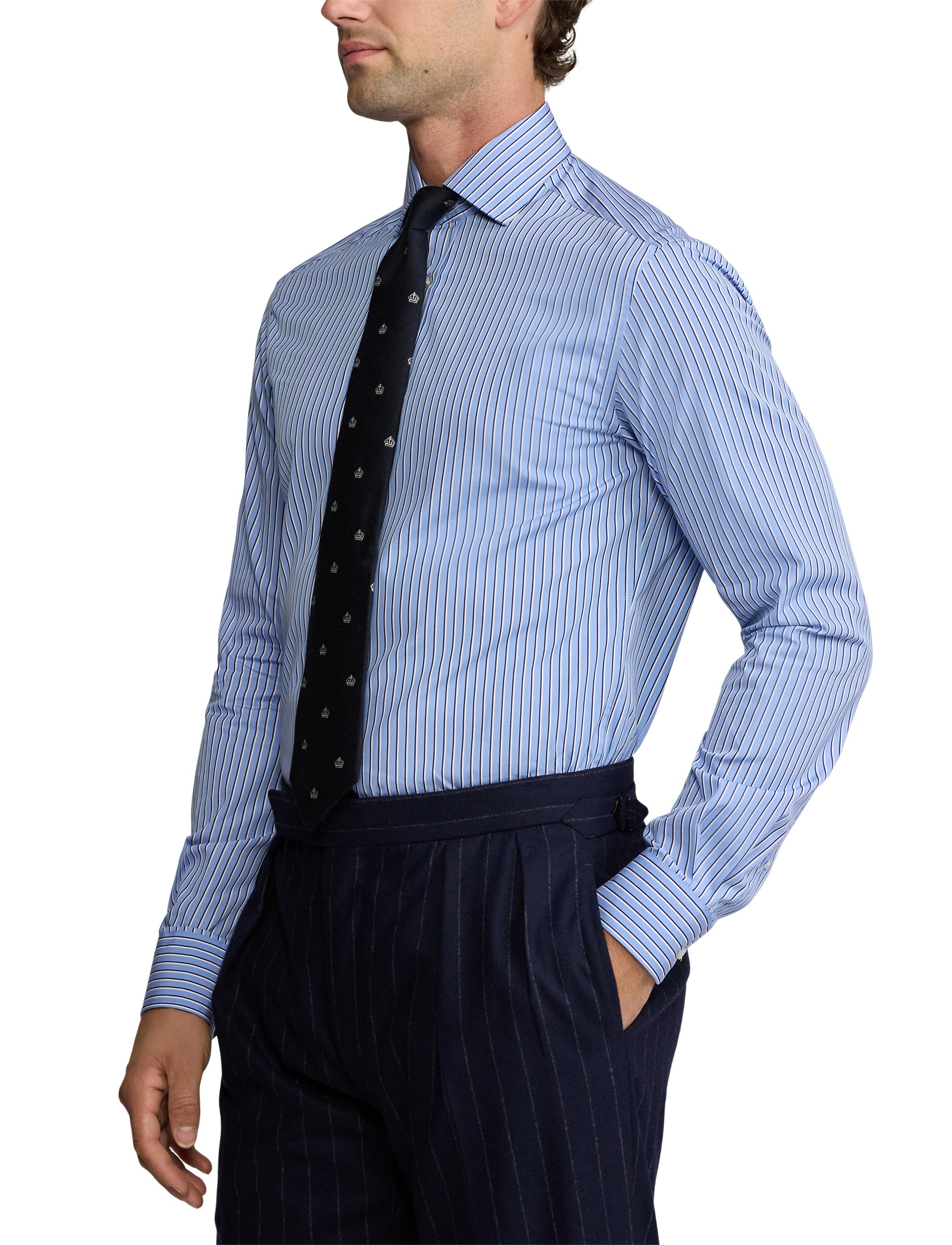 Striped poplin shirt - Light Blue & Navy