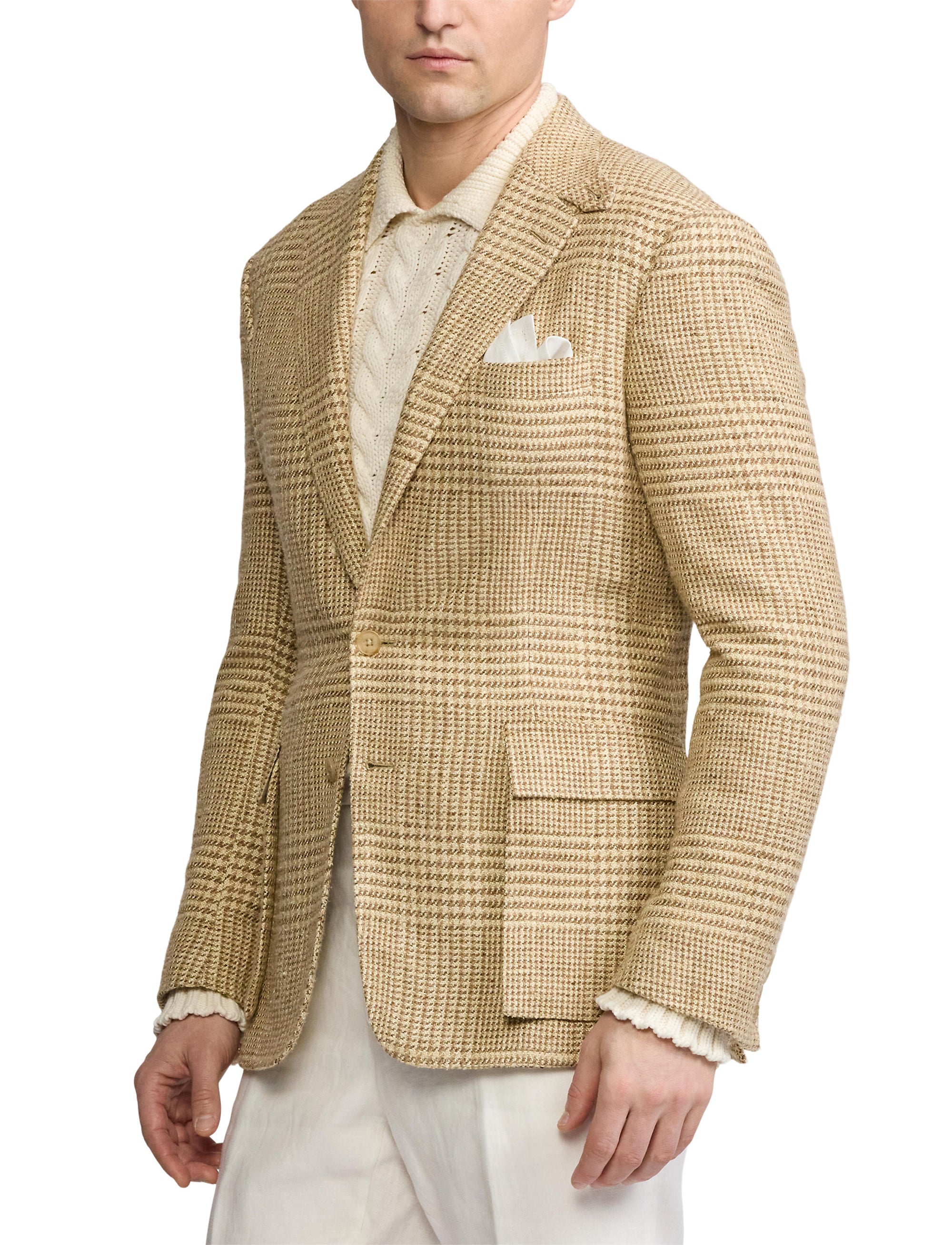 Veste Kent prince-de-galles en soie - Tan & Cream
