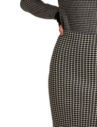 Jupe crayon pied-de-poule en laine mérinos - Black & Cream