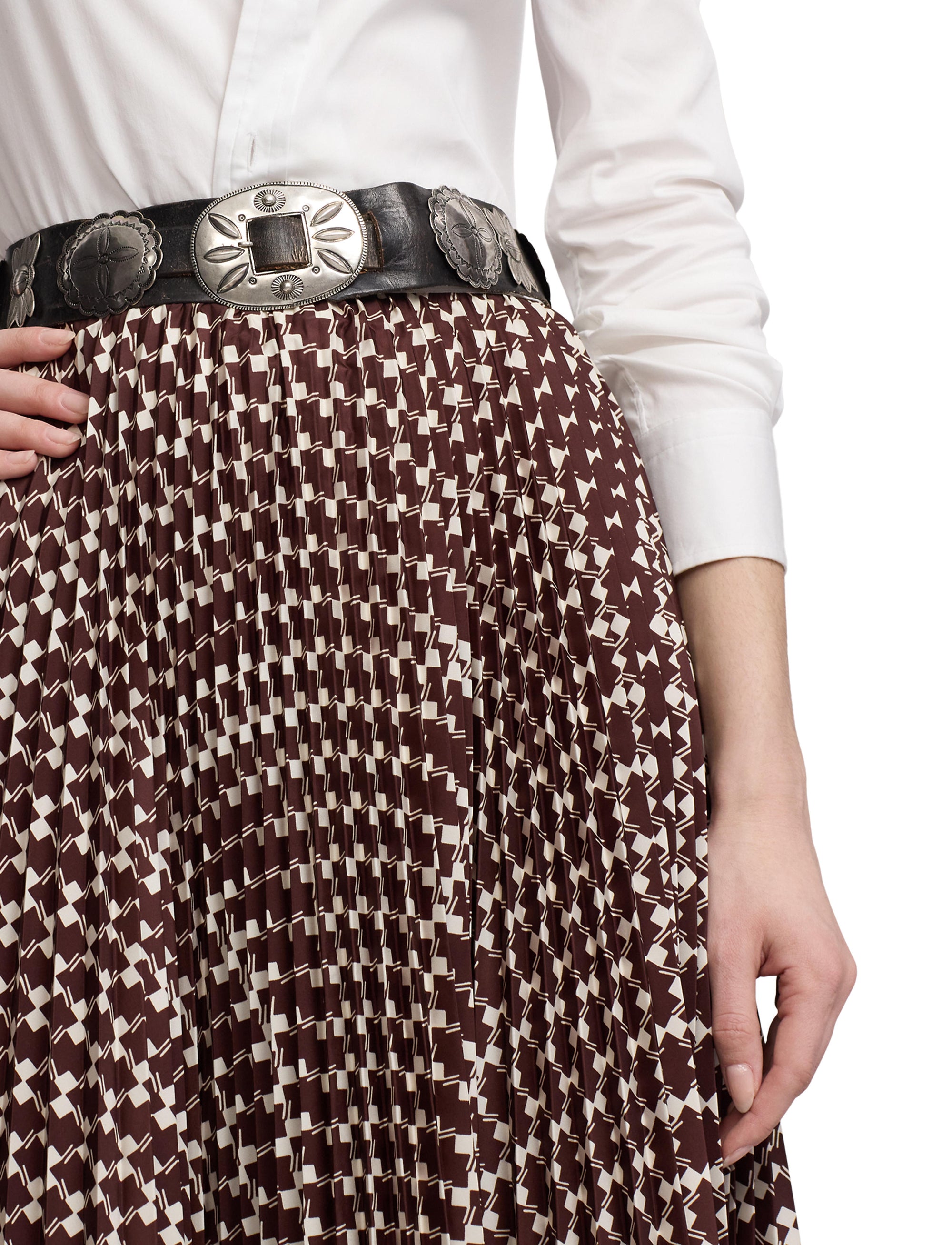 Trivelas pleated skirt with taffeta pattern - Mocha & Lux Cream
