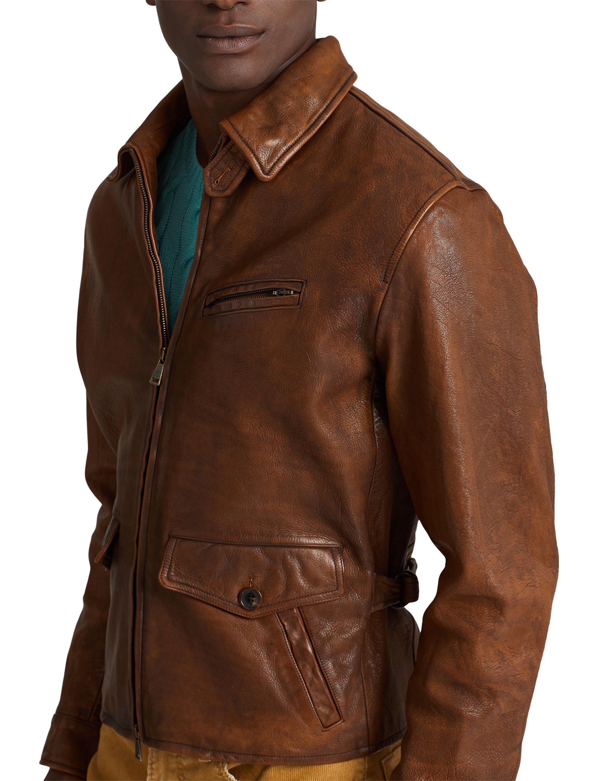 Veste newsboy Hugh en cuir - Marron Montecito