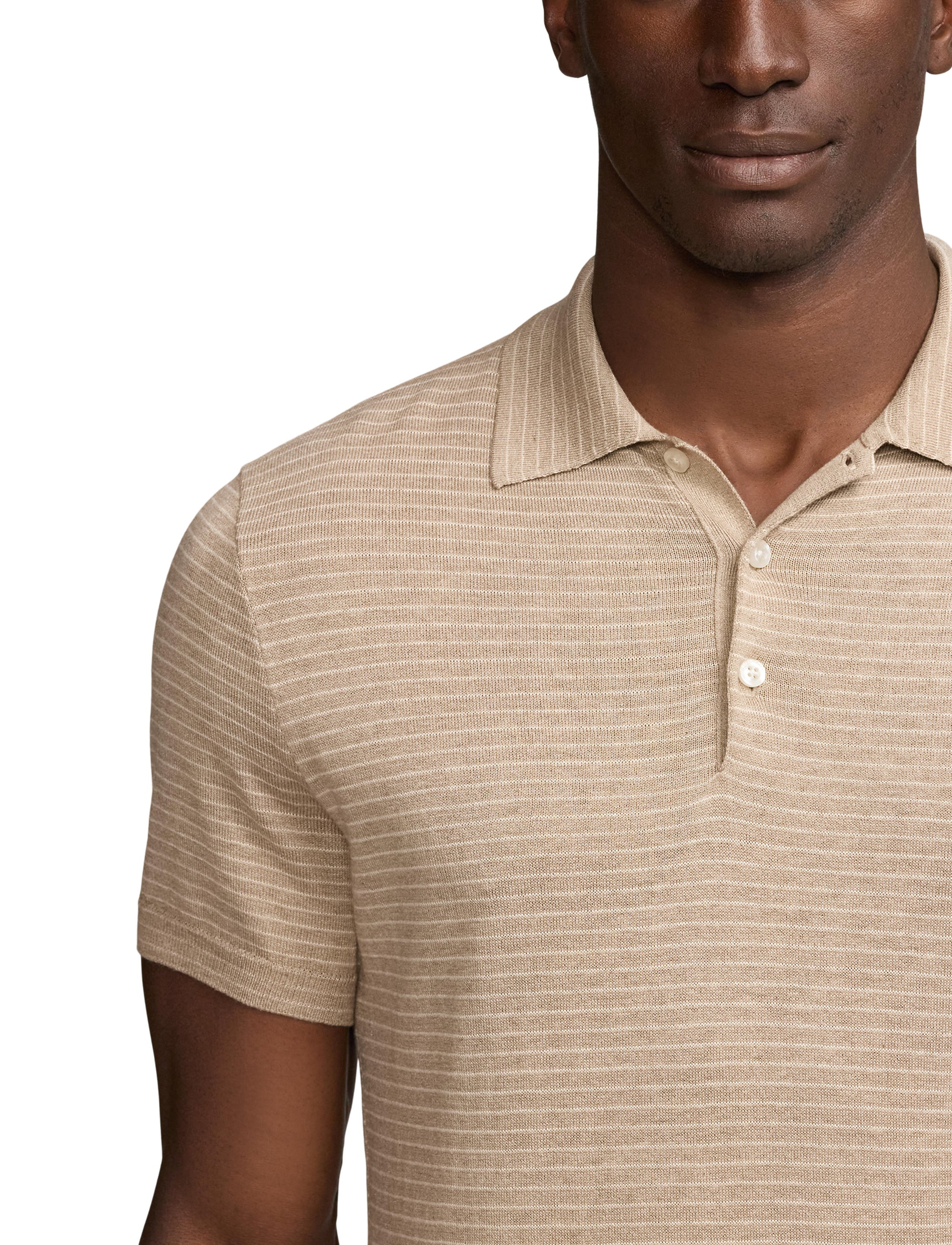 Pull rayé col polo en soie - Dark Oatmeal & Multicolore