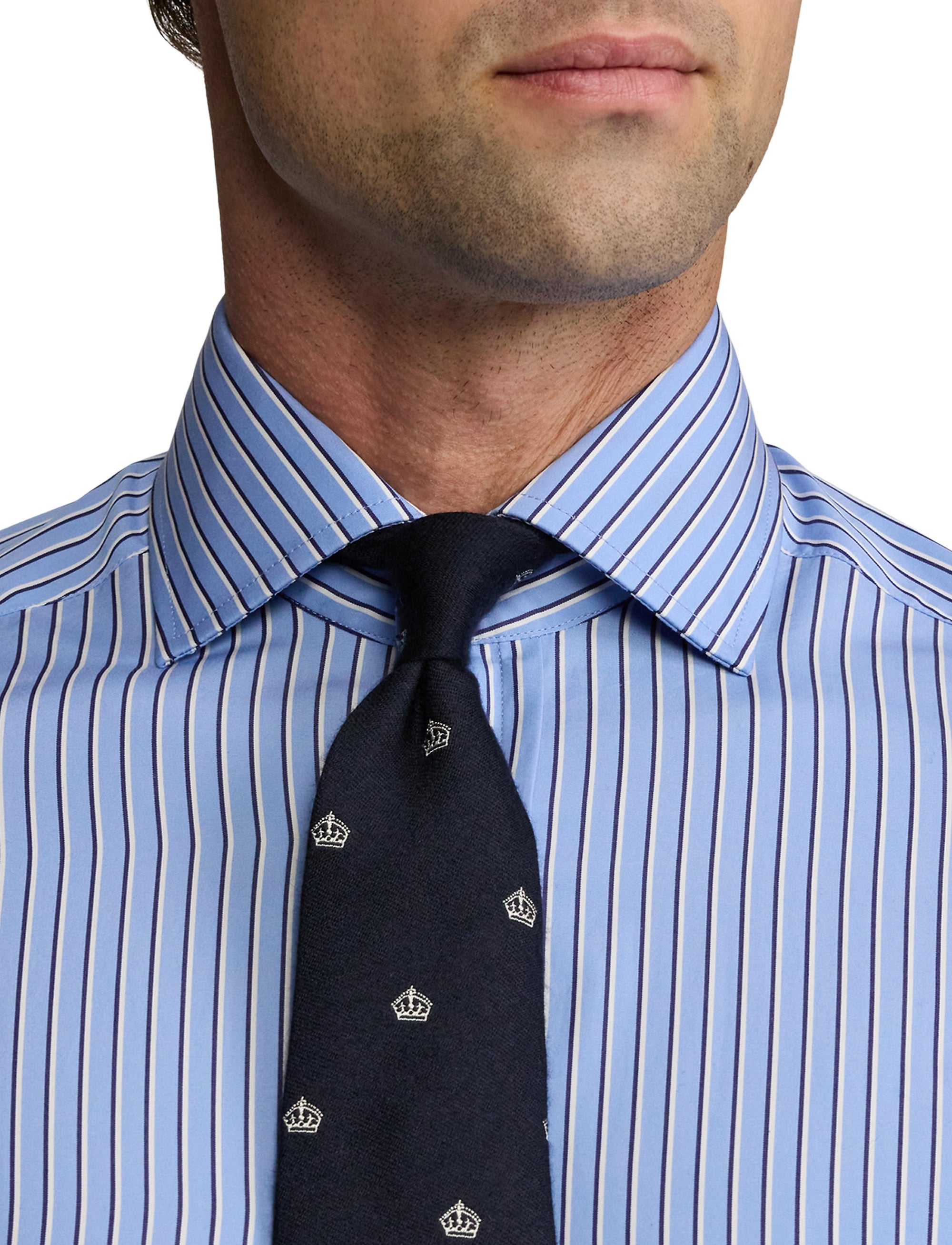 Striped poplin shirt - Light Blue & Navy