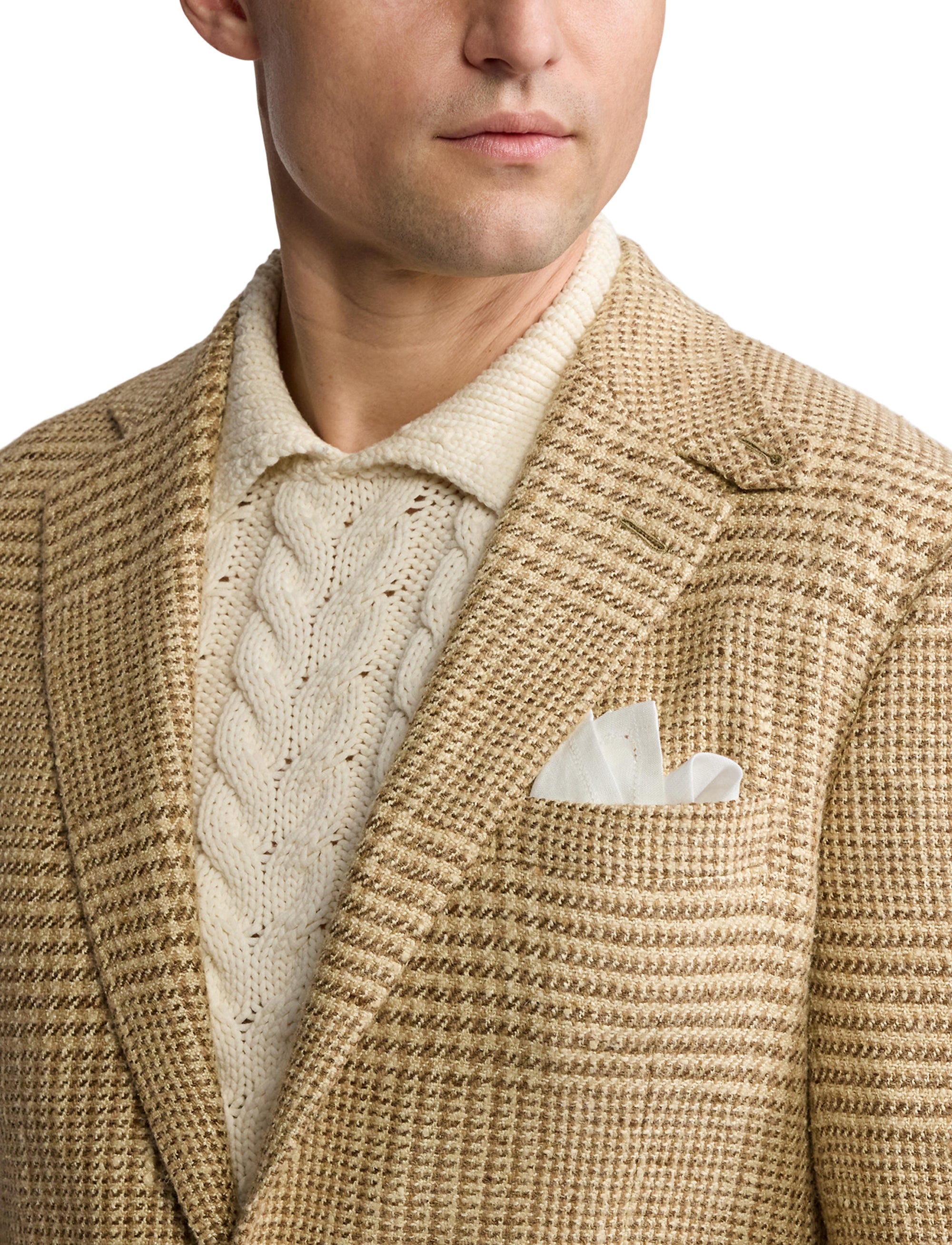 Veste Kent prince-de-galles en soie - Tan & Cream