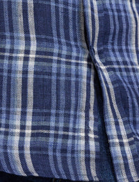 Tartan linen twill shirt - Indigo Blue