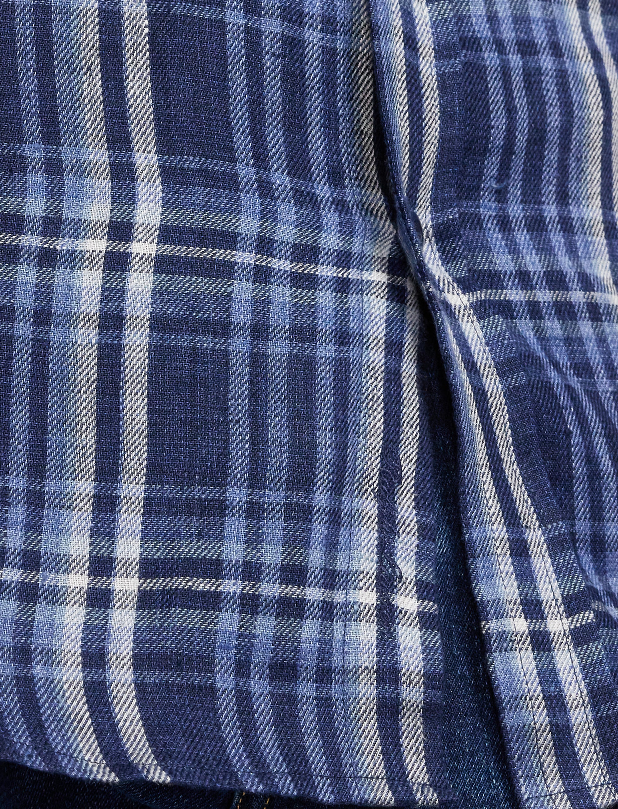 Tartan linen twill shirt - Indigo Blue