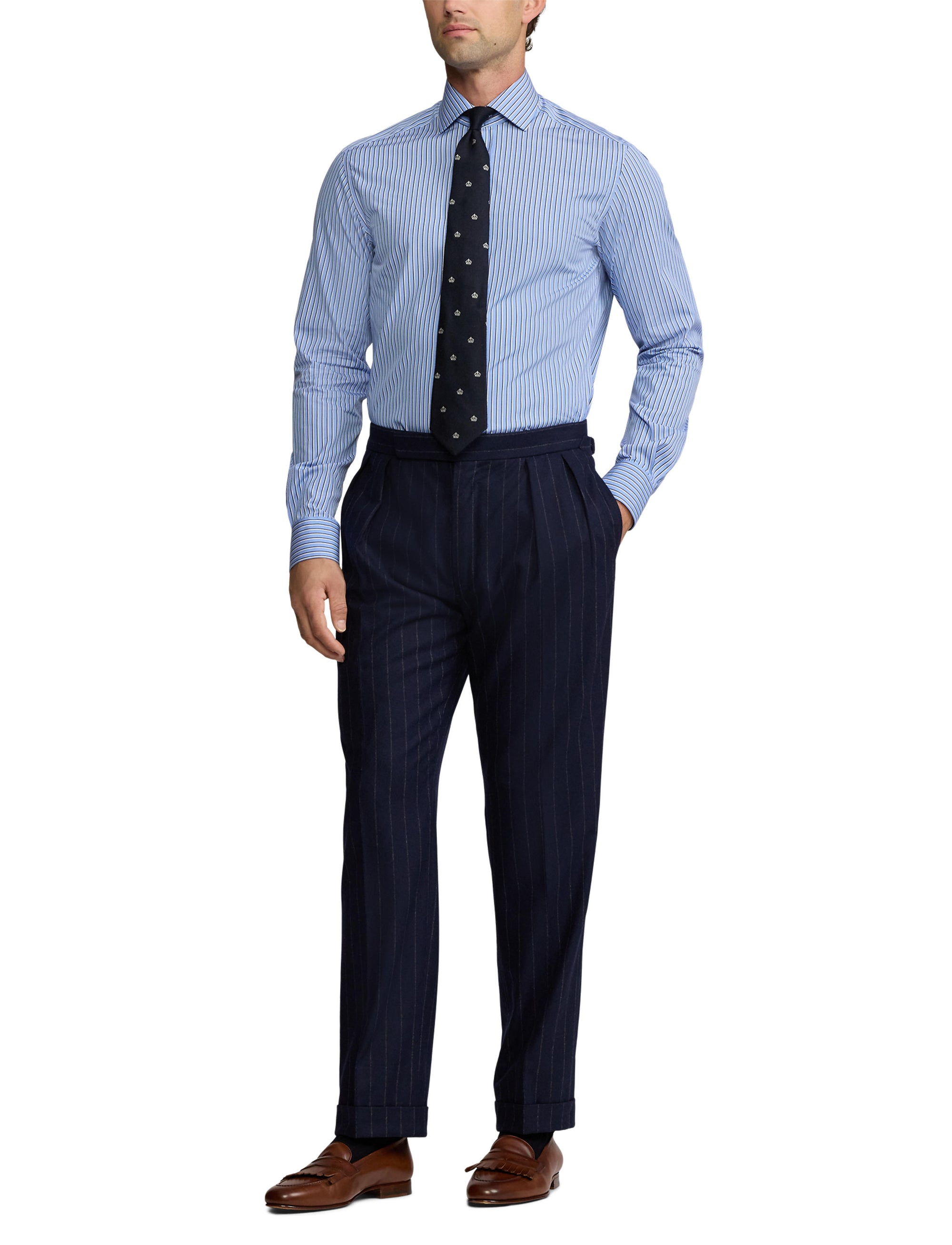 Striped poplin shirt - Light Blue & Navy