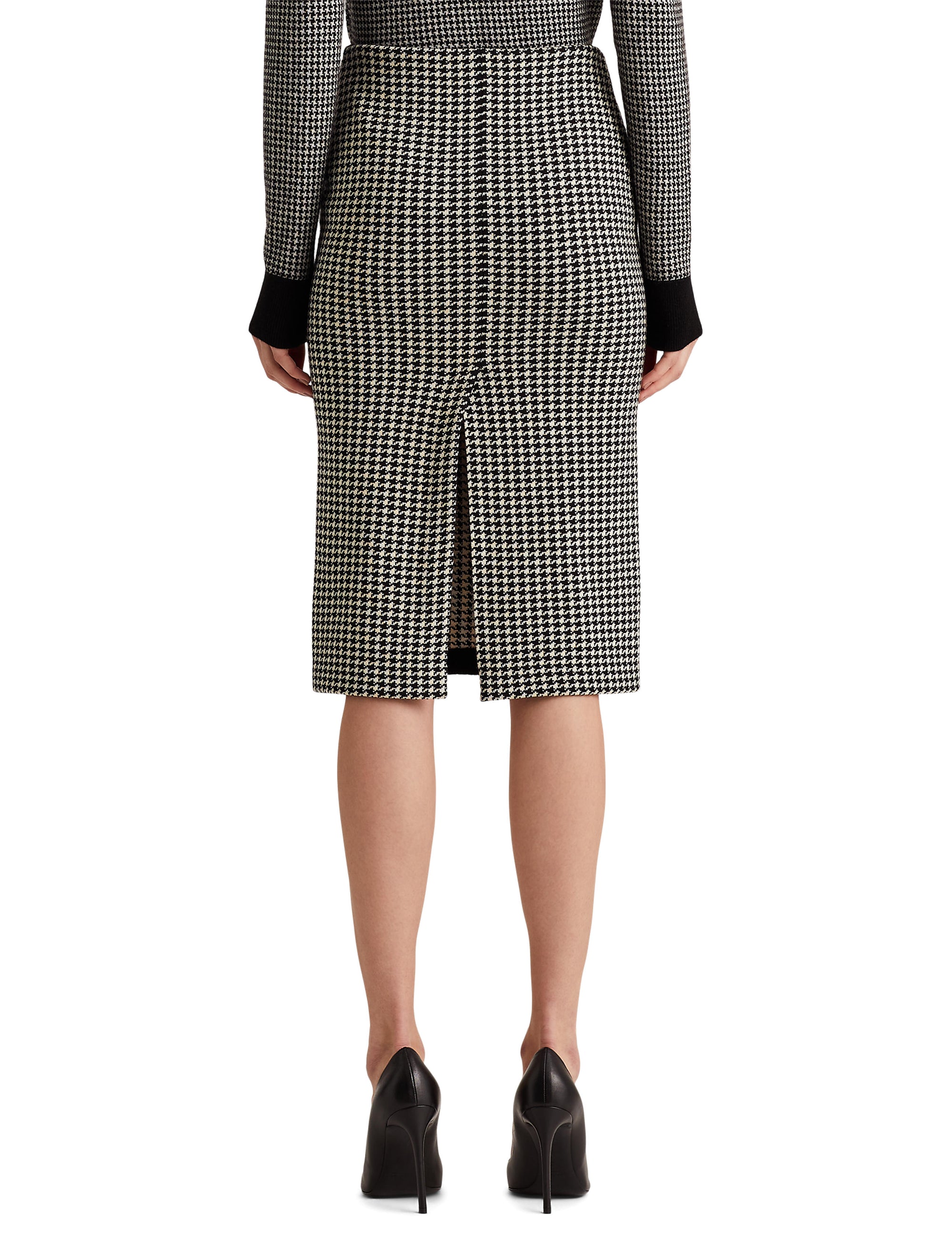 Jupe crayon pied-de-poule en laine mérinos - Black & Cream