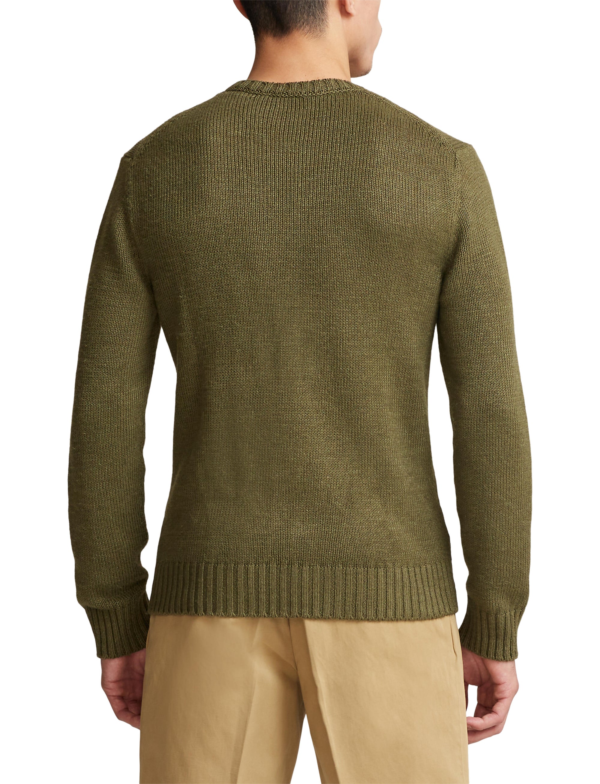 Round-neck jumper in linen and silk - Olive Night