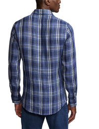 Tartan linen twill shirt - Indigo Blue