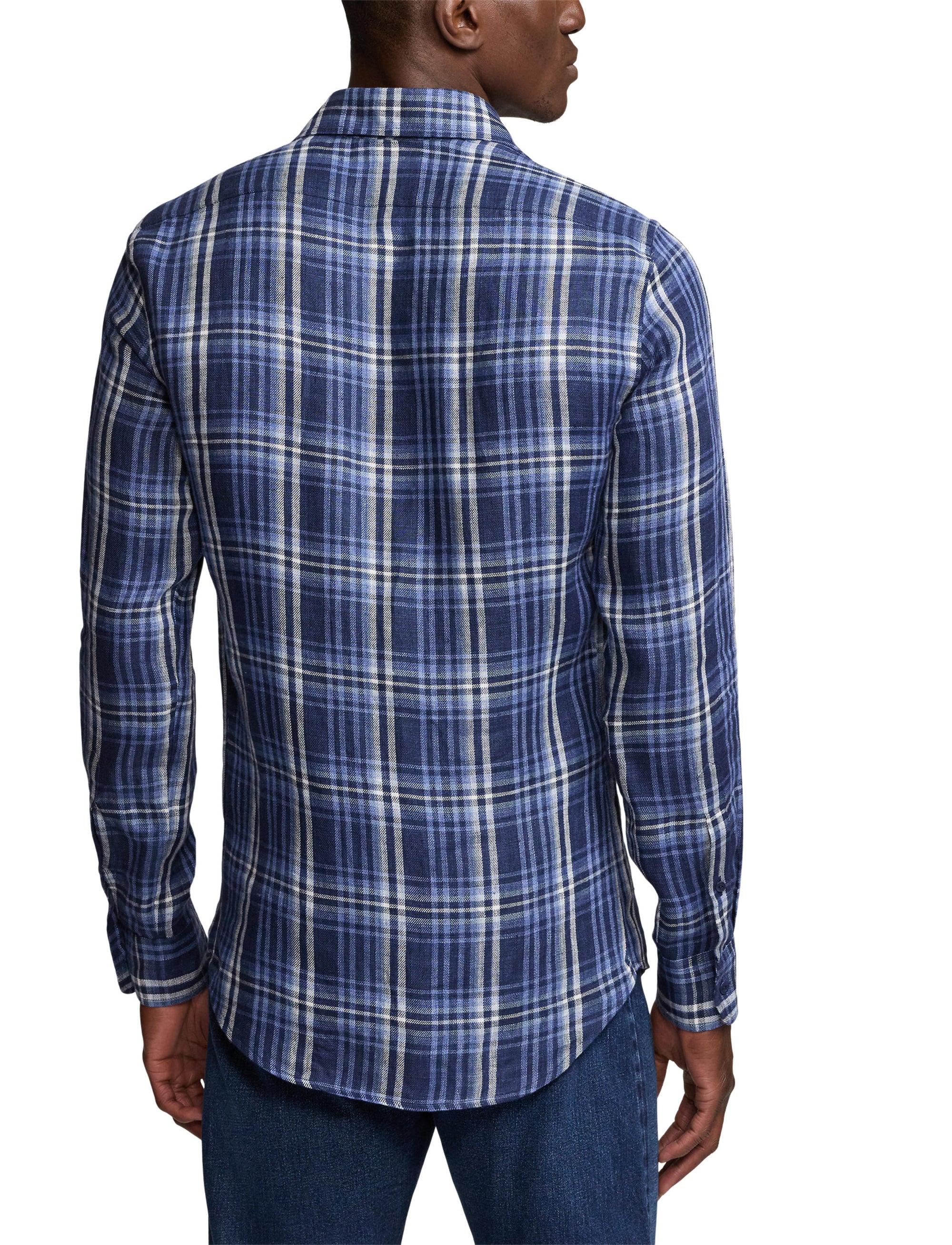 Tartan linen twill shirt - Indigo Blue